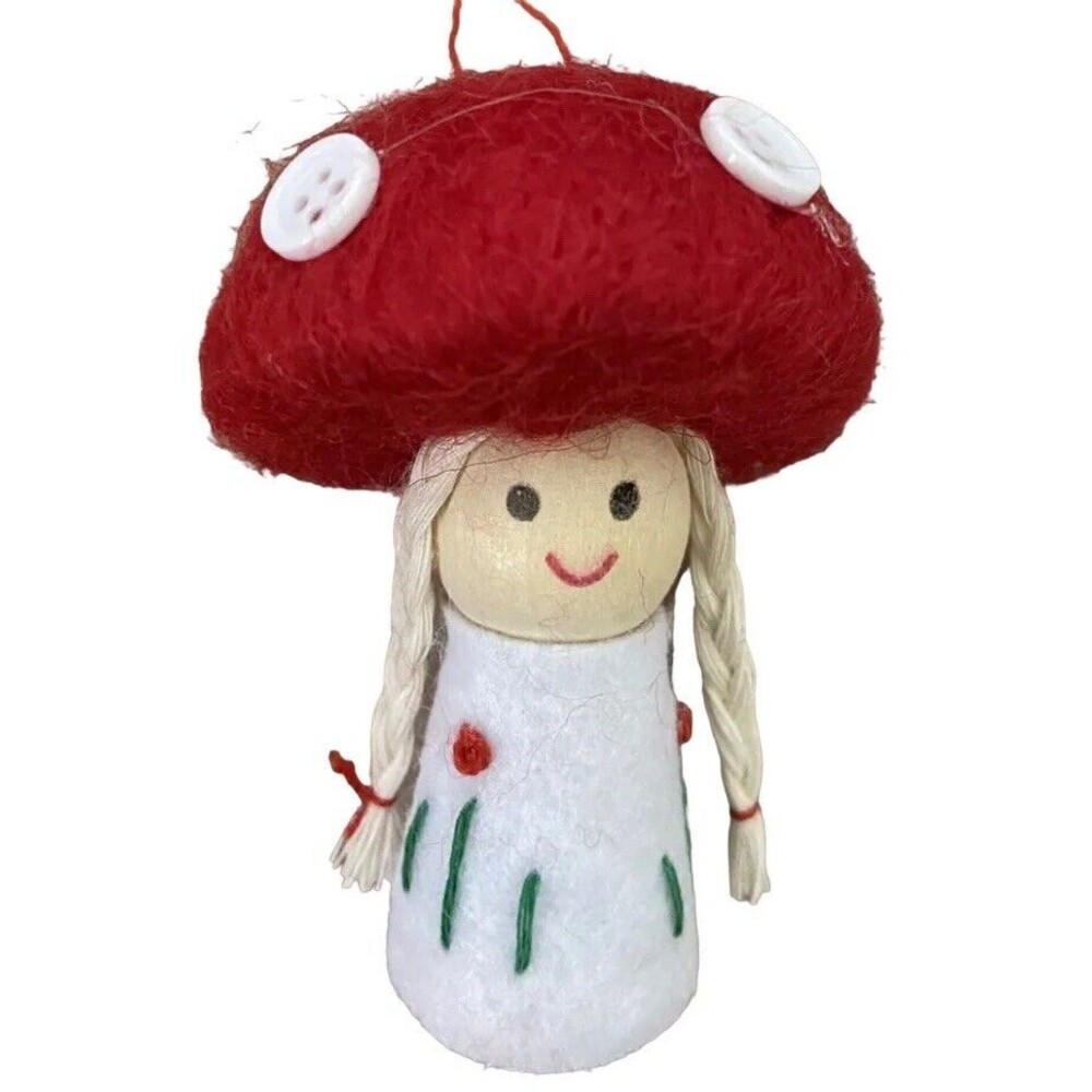 Silver Tree Mushroom Girl Felted 3 inch Christmas Ornament NWT 2021